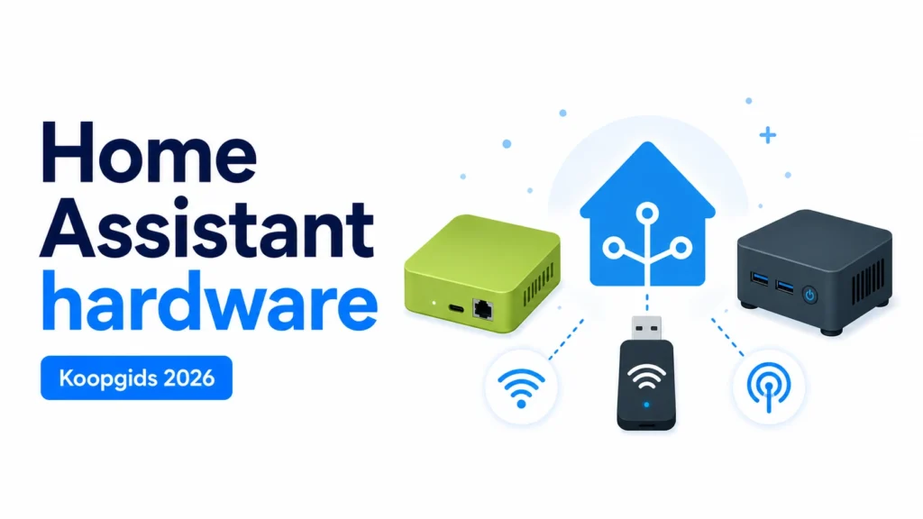 Home Assistant hardware koopgids 2026 met Home Assistant Green, mini-pc en Zigbee- en Thread-hardware.